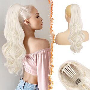 Platinum Blonde Ponytail Extension 20 Inch Drawstring Comb Clip, 18D-188H010